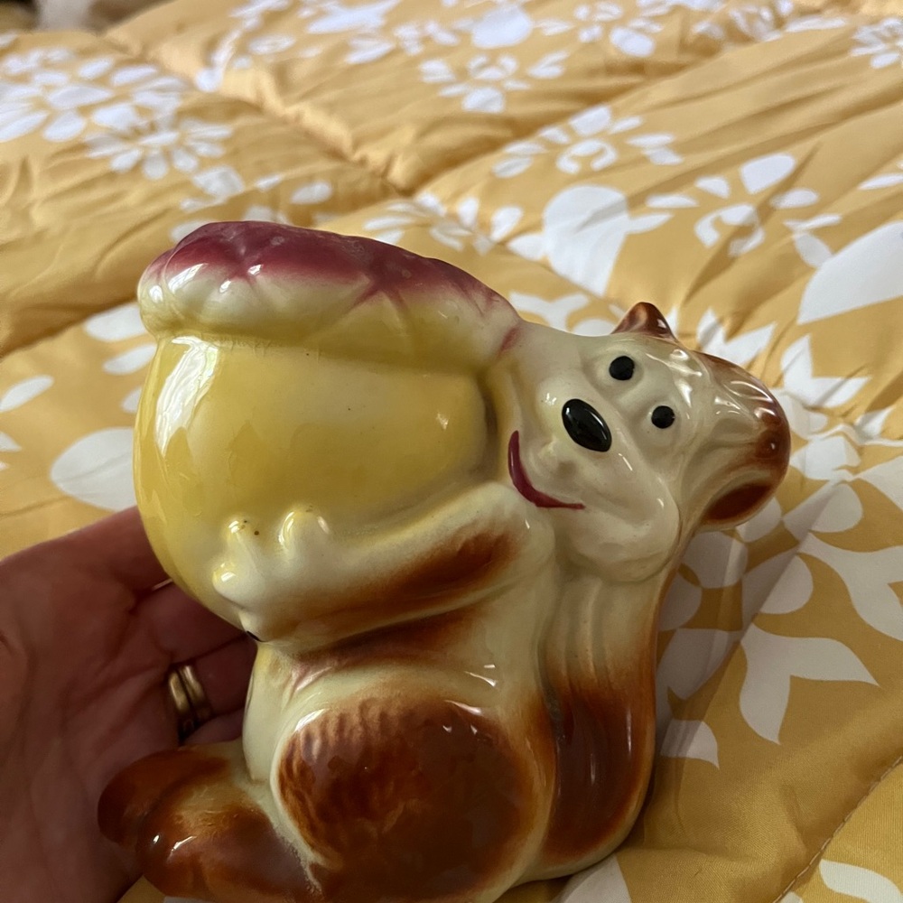 Mid century Squirrel Ceramic planter Accent in Brown and Yellow